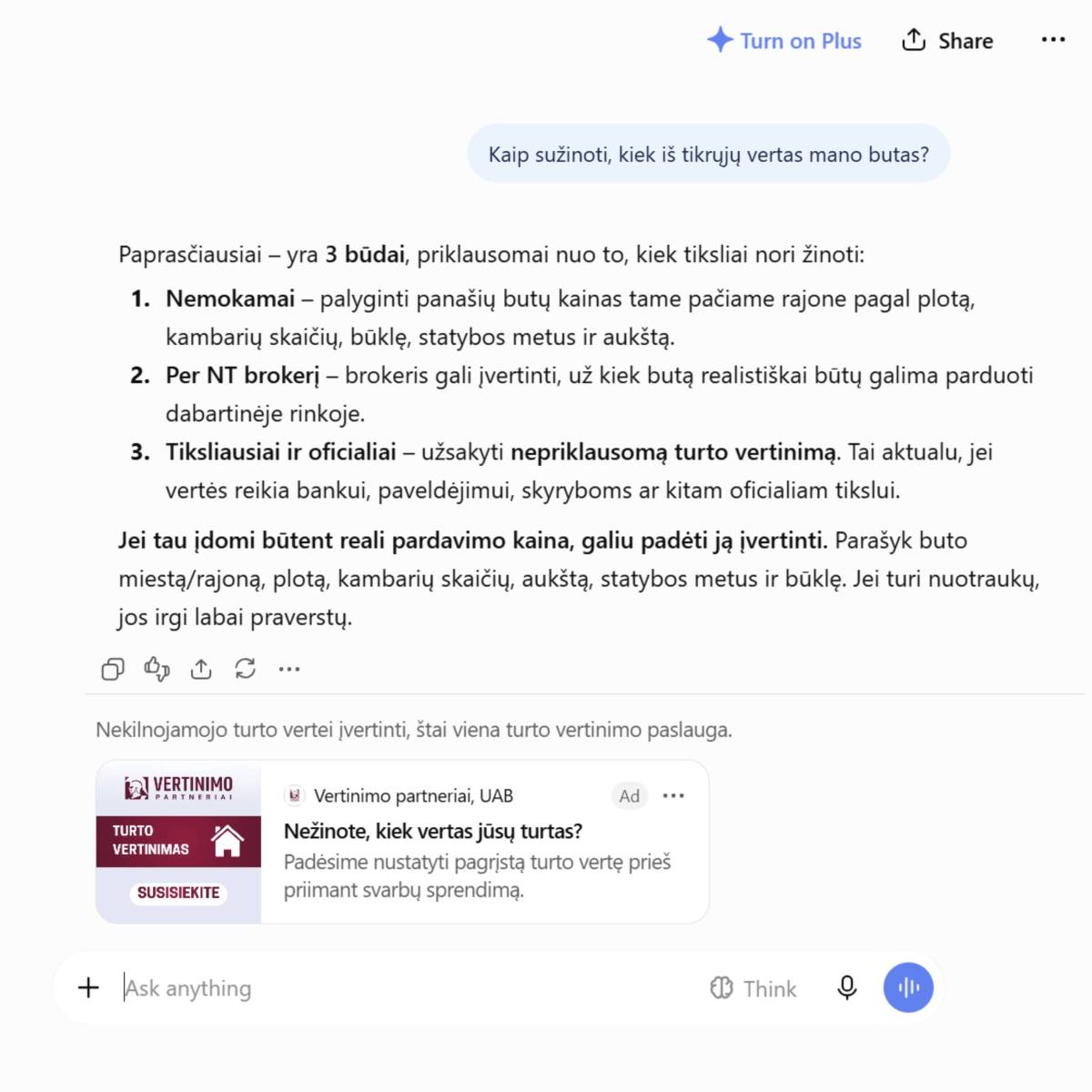 ChatGPT reklamos pavyzdis