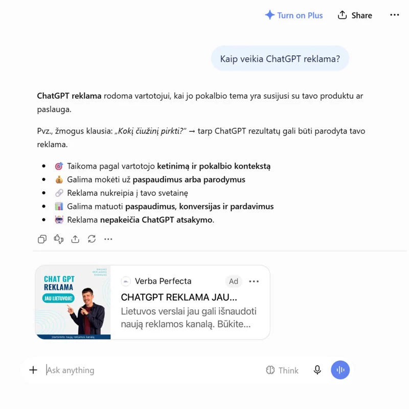 ChatGPT reklamos pavyzdis